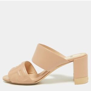 Fendi Nude Leather Block Heel Sandals